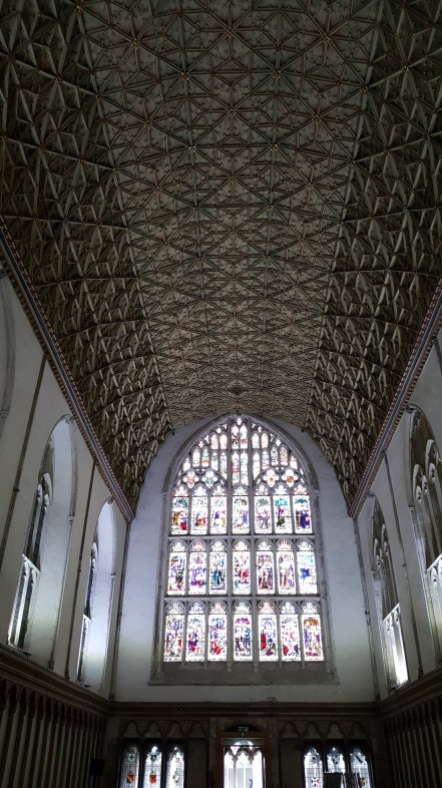 The ceiling and stained glass of the Chapter House